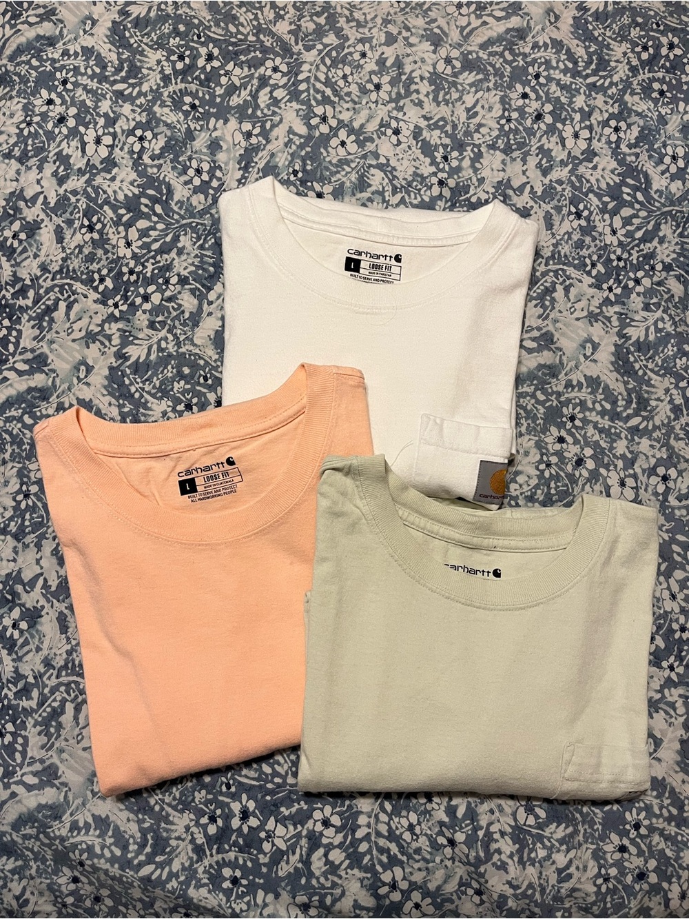 Men’s Carhartt Short-Sleeve Pocket Tees — White, Peach, Sage